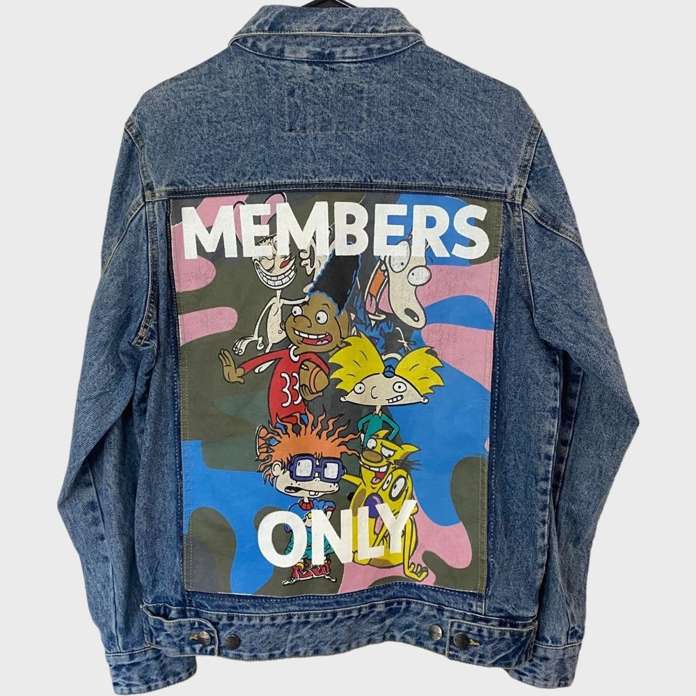 Members Only Nickelodeon Cartoon Denim Jacket Medium Rugrats CatDog Hey Arnold!
